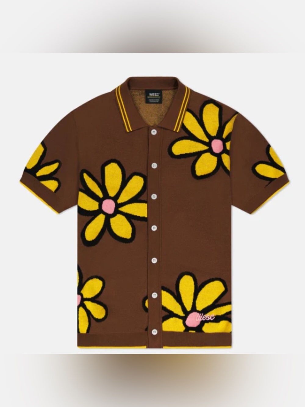 NWT Wesc POLO COLLAR CARDIGAN DAISYS SUMMER KNIT BOXY SHORT SLEEVE SHIRT